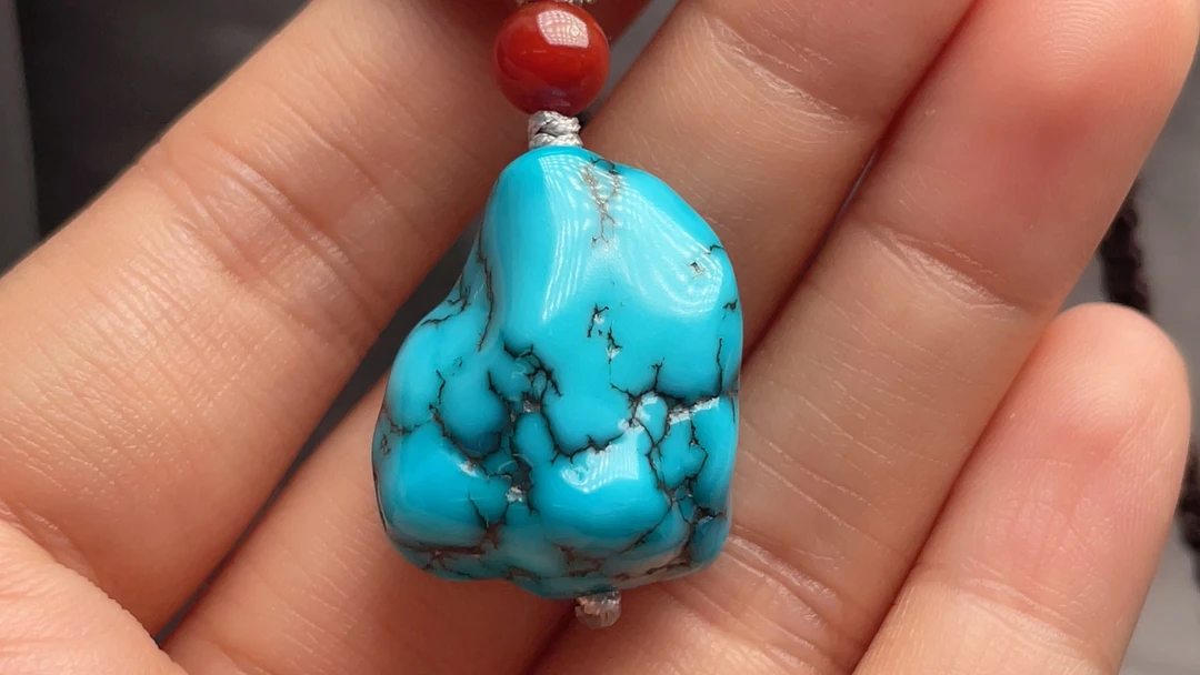 原矿绿松石高瓷蓝随形 尺寸19x22x14mm 克重12.94g