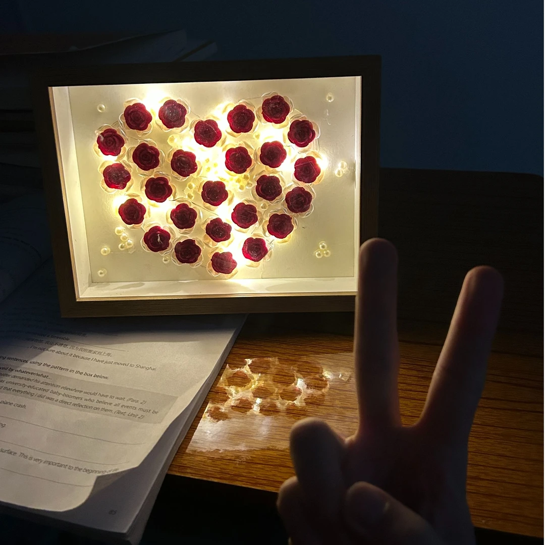 【皮卡】520玫瑰花相框diy情人节珍珠手工diy装饰品送女友创意玩具