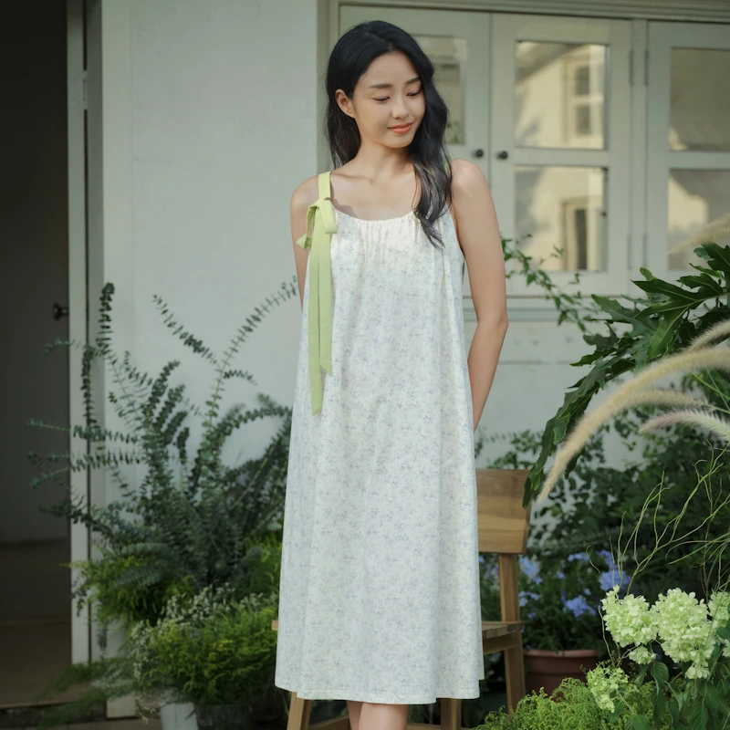 田色 夏季碎花甜美法式植物花卉睡裙家居服 5194