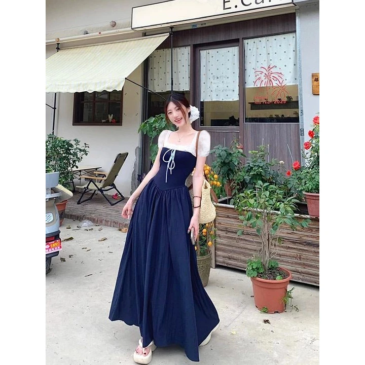 【小巧定制】XQ2591夏季新款甜美显瘦蕾丝拼接连衣裙