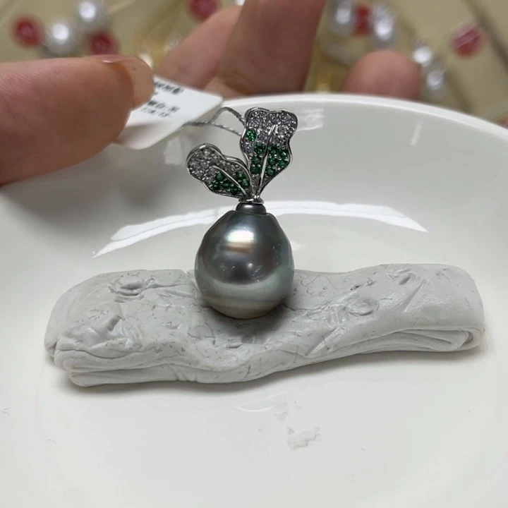 银S925镶嵌颈饰海水珍珠大溪地13-14mm111号