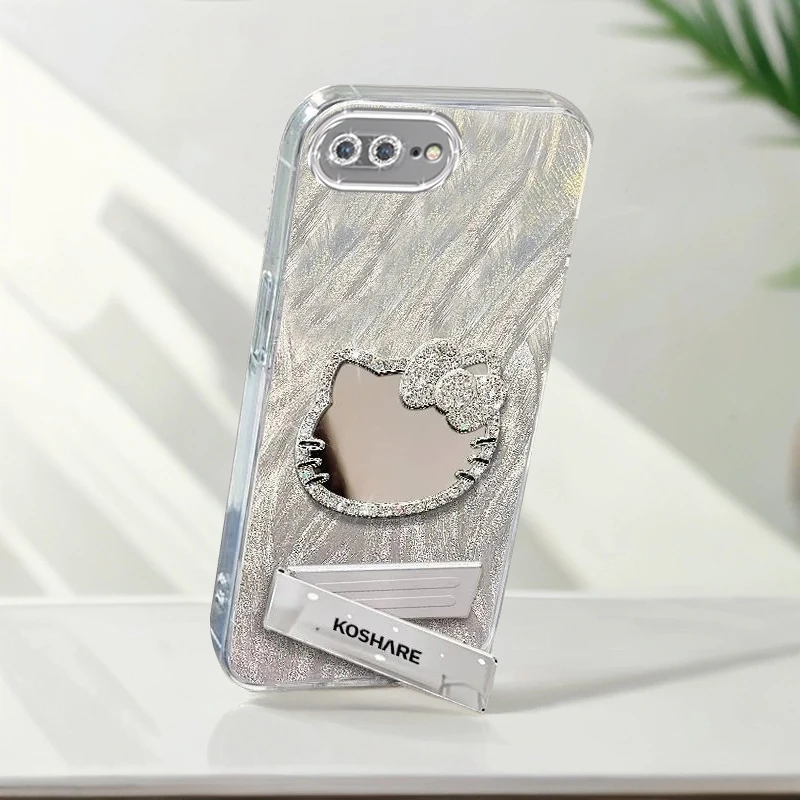 自带镜头膜苹果7手机壳iPhone8Plus镶钻kt猫镜子苹果7plus软壳SE3