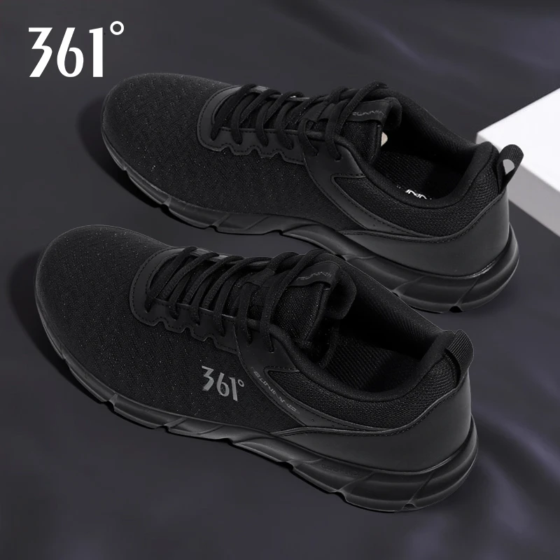 361°男鞋官方正品透气系带透气减震跑步鞋黑色春季鞋子秋季运动鞋