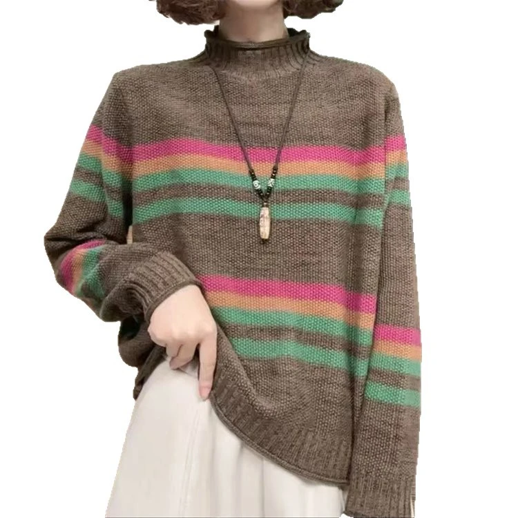 上衣百搭针织网红女装宽松毛针织衫秋季休闲条纹针织衫打底衫秋冬