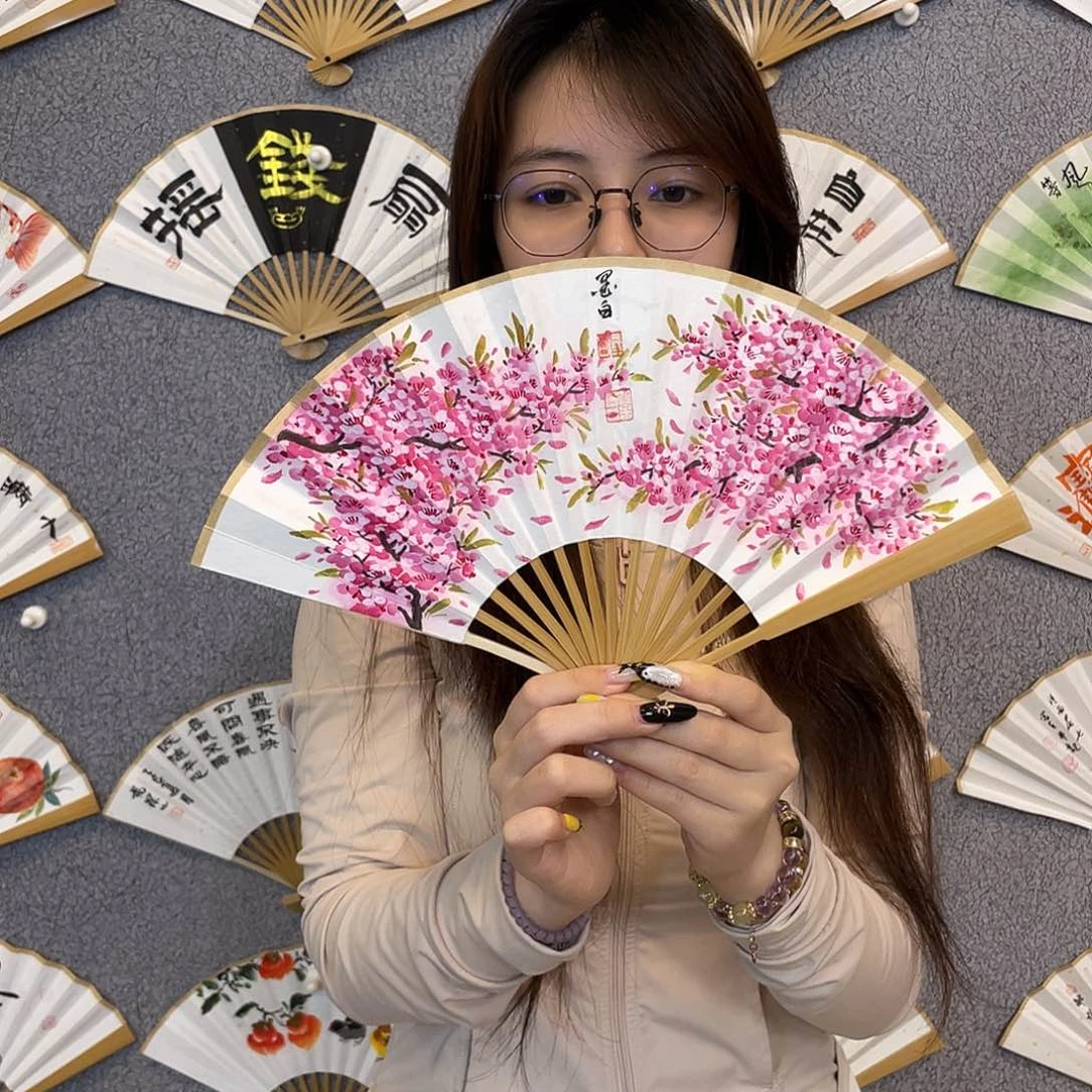 书法6寸玉竹-纯手绘-文玩扇骨（默认粘好）