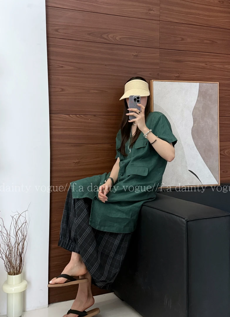 F.A[独立时代]高级感亚麻中长款连衣裙女过膝宽松显瘦百搭气质