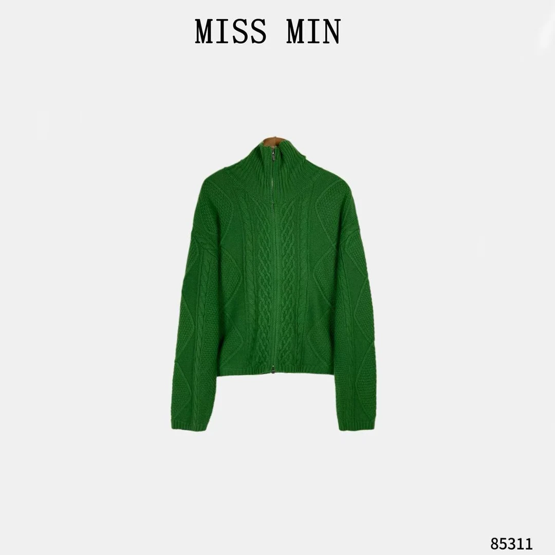 MISSMIN【巴黎左岸】拉链毛衣开衫设计小众衣服千金清冷感85311