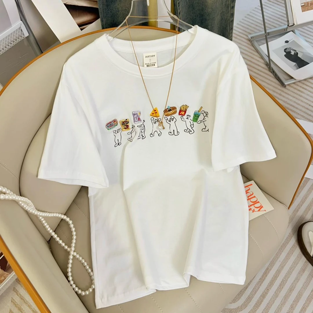 2025夏季新款特大码300斤胖妹妹mm刺绣短袖t恤女宽松上衣