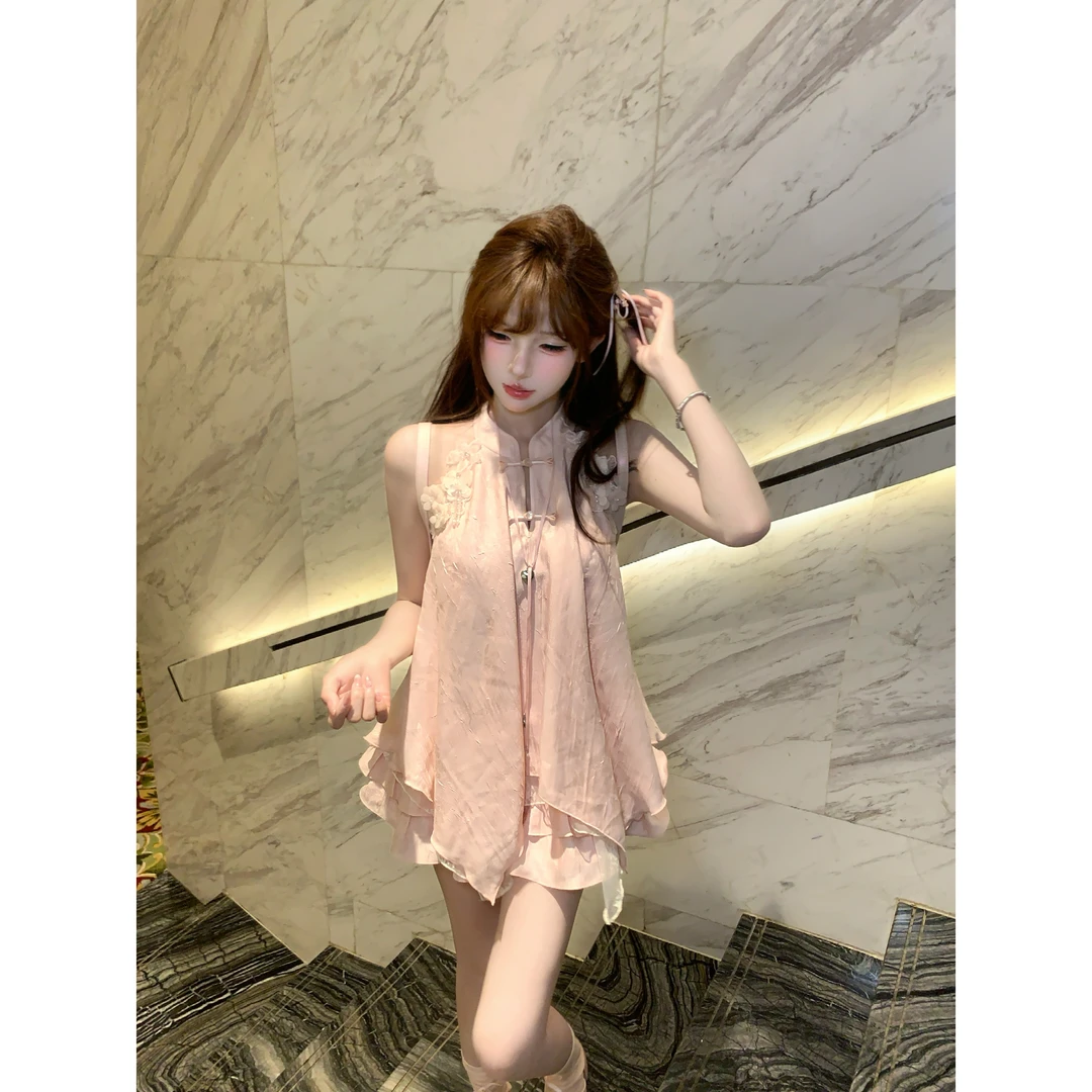 瑞茜·威瑟斯 粉黛霓裳 国风新中式原创设计宽松上衣短裙 R2298-1L