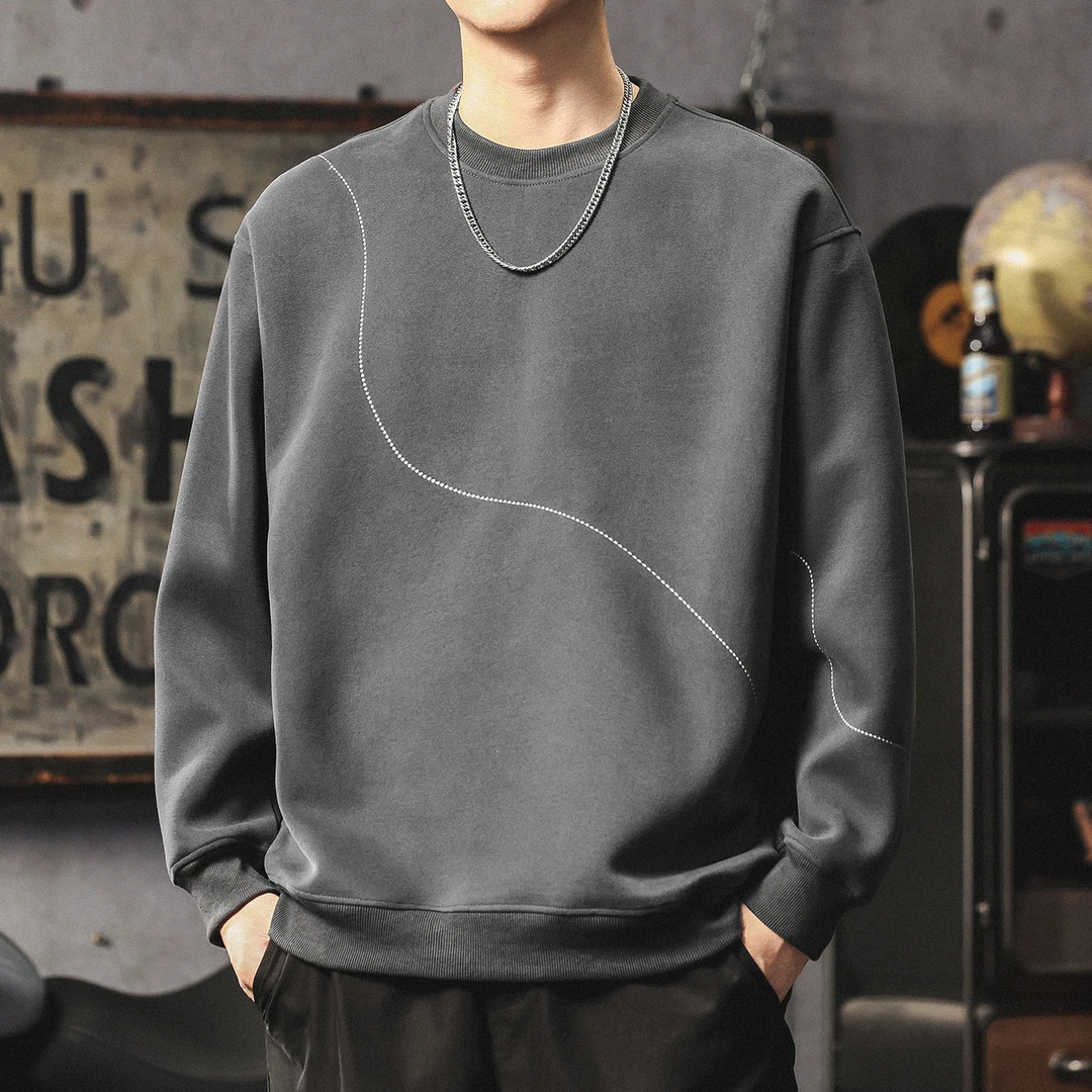 LEIGHZ/雷茨美式420G重磅卫衣男士春秋季百搭休闲宽松设计感套头