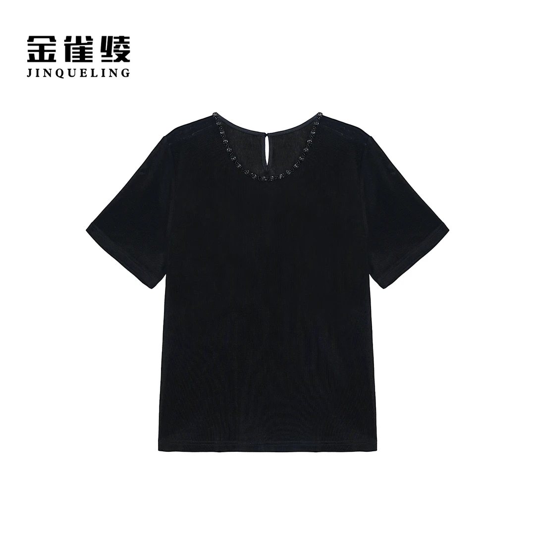 金雀绫【歌剧魅影】极简风薄款领口手缝链加宽加大小衫SZA2SW568