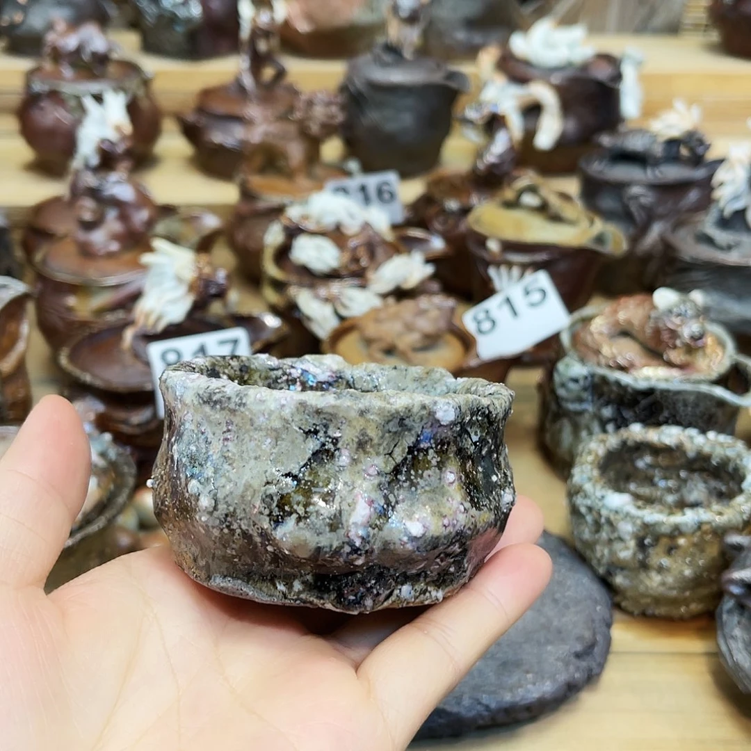 杯柴烧石头手捏杯复烧杯