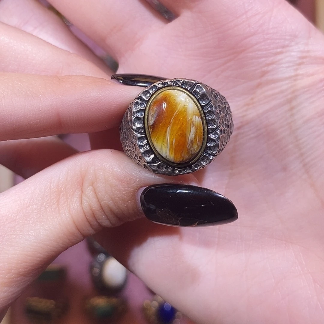 琥珀戒指银S925镶嵌韩**?戒指
