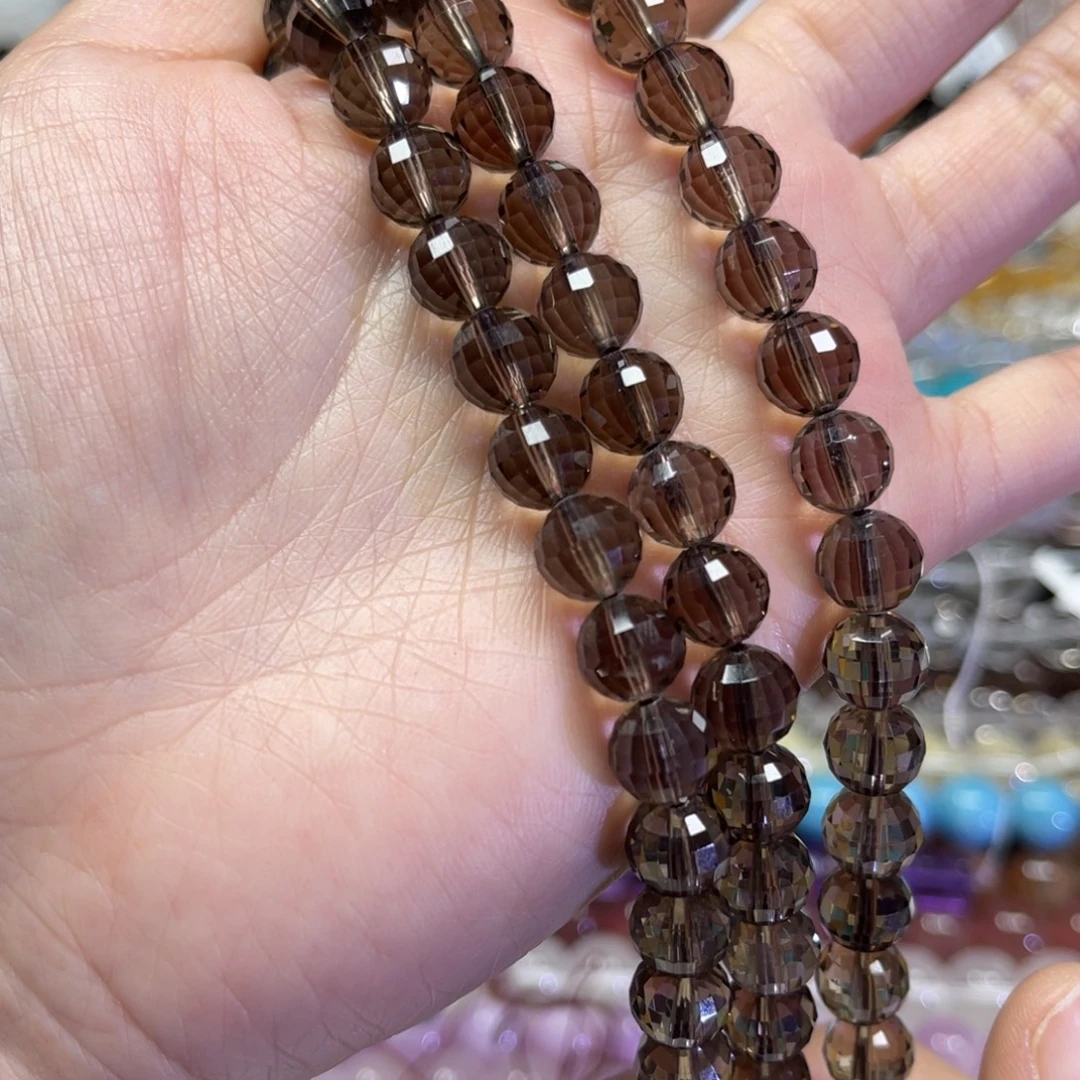 玛瑙/玉髓散珠天然双a茶晶128切面卡8.7长条38厘米