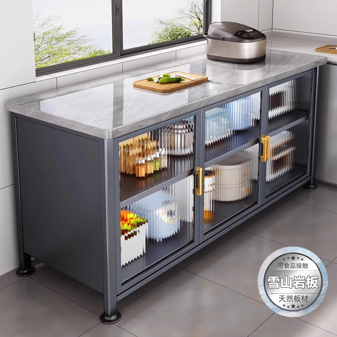 厨房置物架落地多层岩板餐边收纳柜多功能工作台靠墙储物锅具橱柜