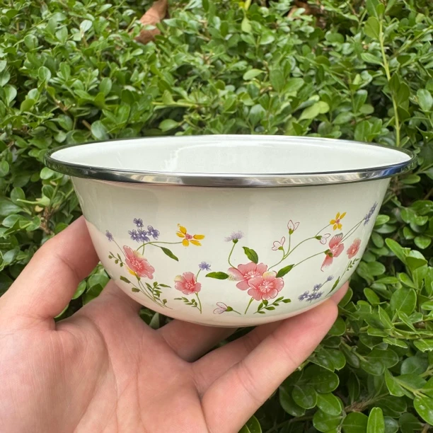 【直径14厘米】搪瓷盆小号搪瓷碗装汤碗家用菜盆老式厨房复古纯色加