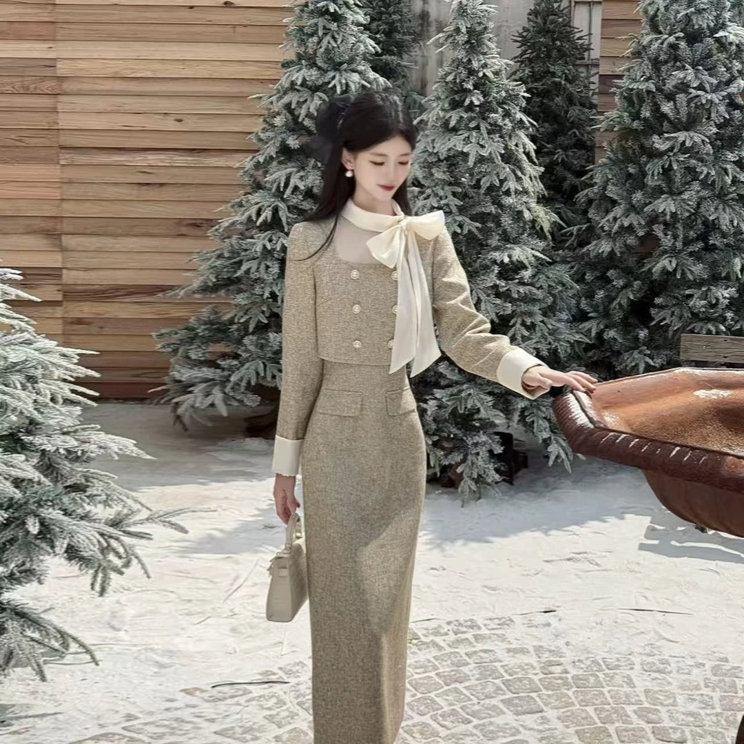 拉夏贝尔2025年秋季新款气质小香风拼接显瘦连衣裙 10673 JHD