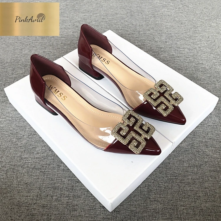 PinkAvril方跟浅口性感平跟尖头修面单鞋跟鞋低跟凉鞋机能潮鞋