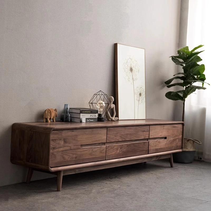 大山家具黑胡桃木原木电视柜家具北美全实木茶几组合装饰储物柜