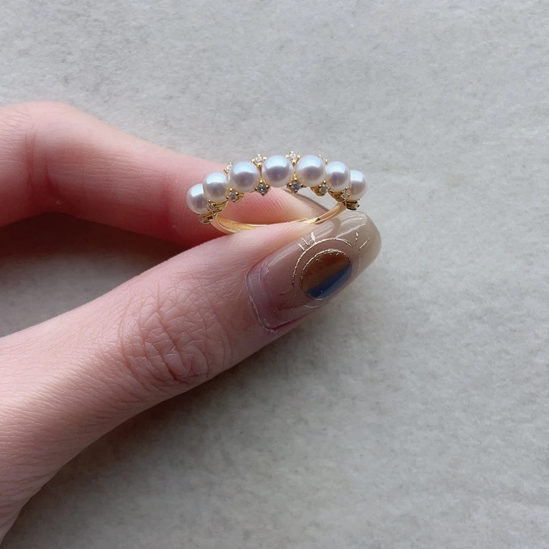 银S925镶嵌戒指32淡水珍珠