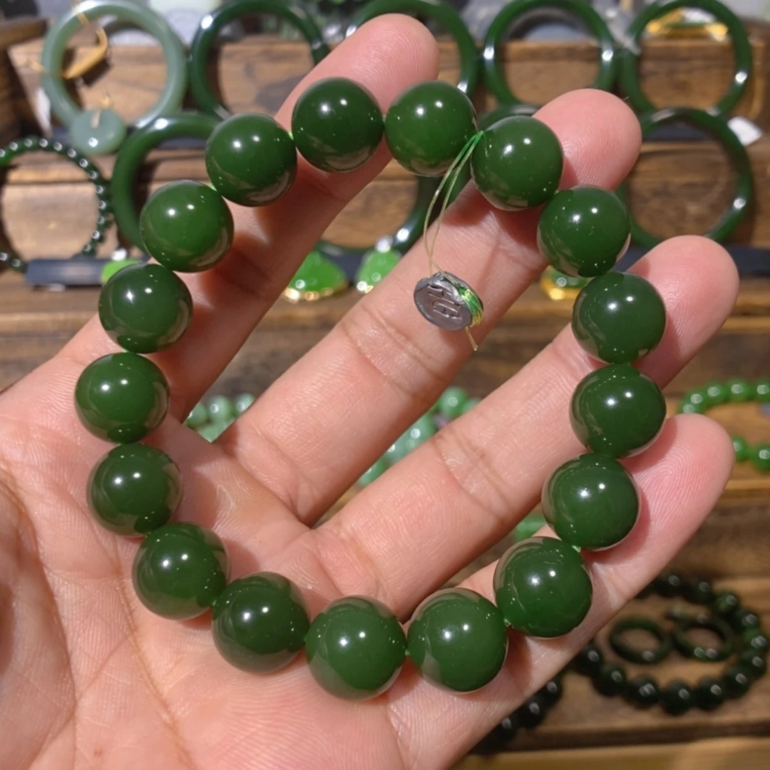【闪购商品】吊坠(不含链)未镶嵌和田玉俄七菠菜绿手串 12