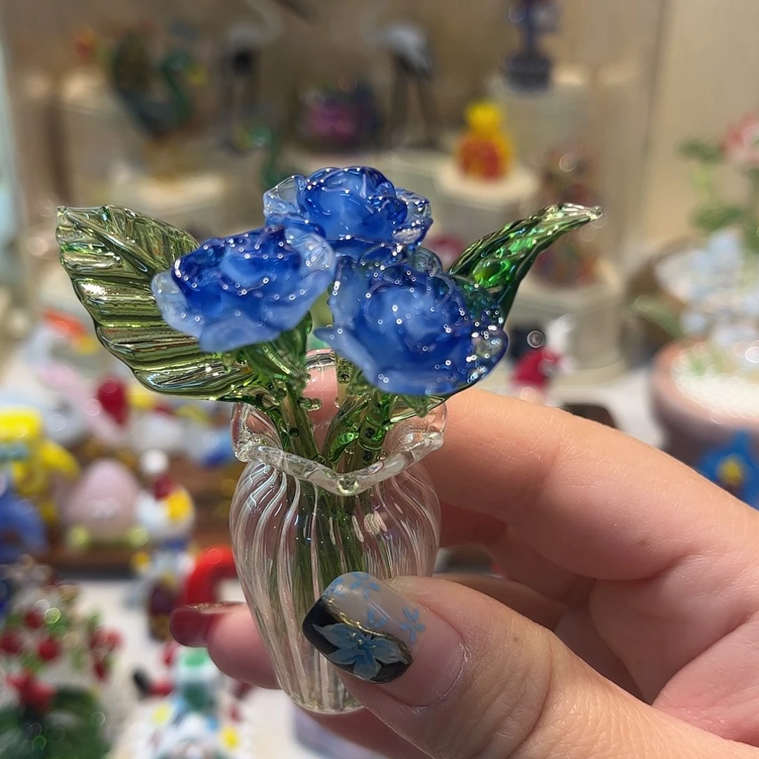 琉璃手工艺品玫瑰蓝色妖姬