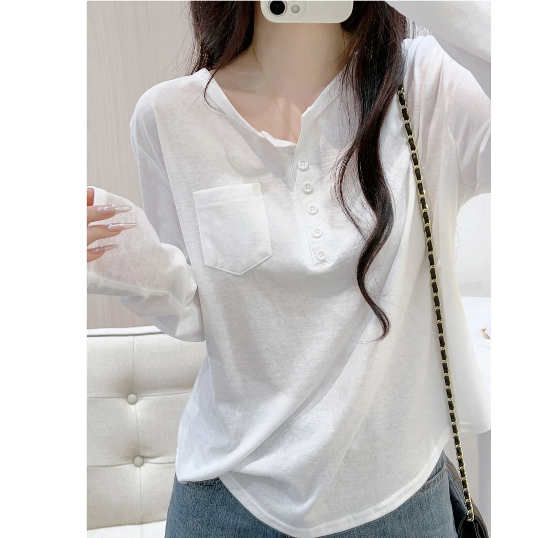 白色小众设计感雪花棉t恤长袖春秋冬新款女显瘦宽松不规则上衣ins