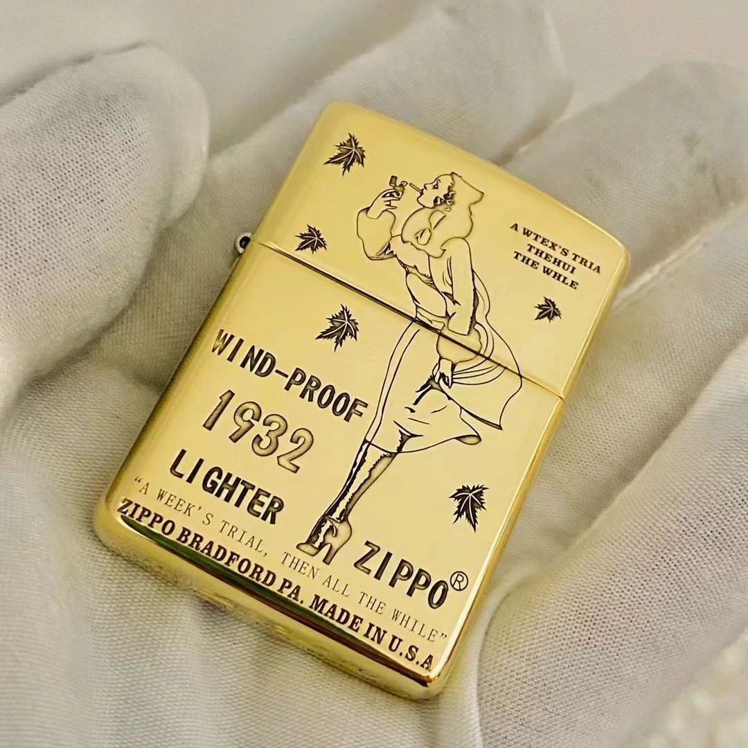 打火机黄铜手工金色纪念煤油打火机加厚盔甲外壳落叶风女盔甲机