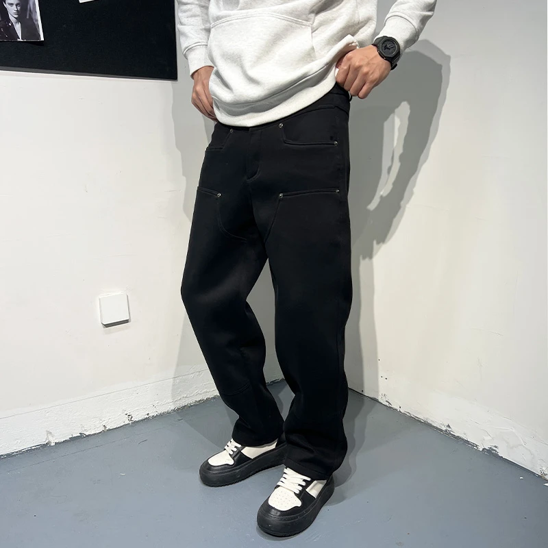 美式cleanfit伐木裤子男潮牌高街vibe工装铆钉直筒牛仔裤痞帅男裤