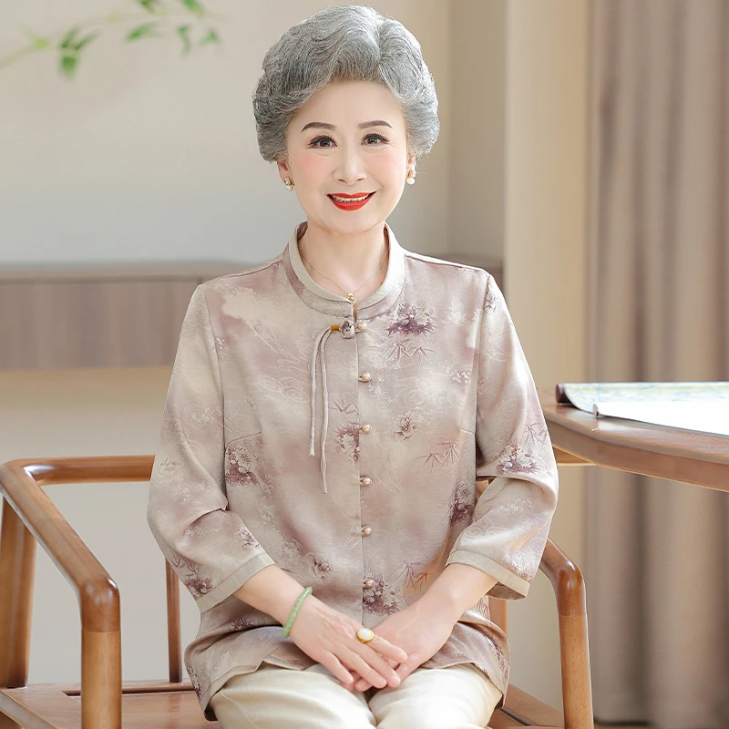 中老年女装奶奶夏季衬衫气质妈妈上衣70-80岁老太太衣服宽松新款