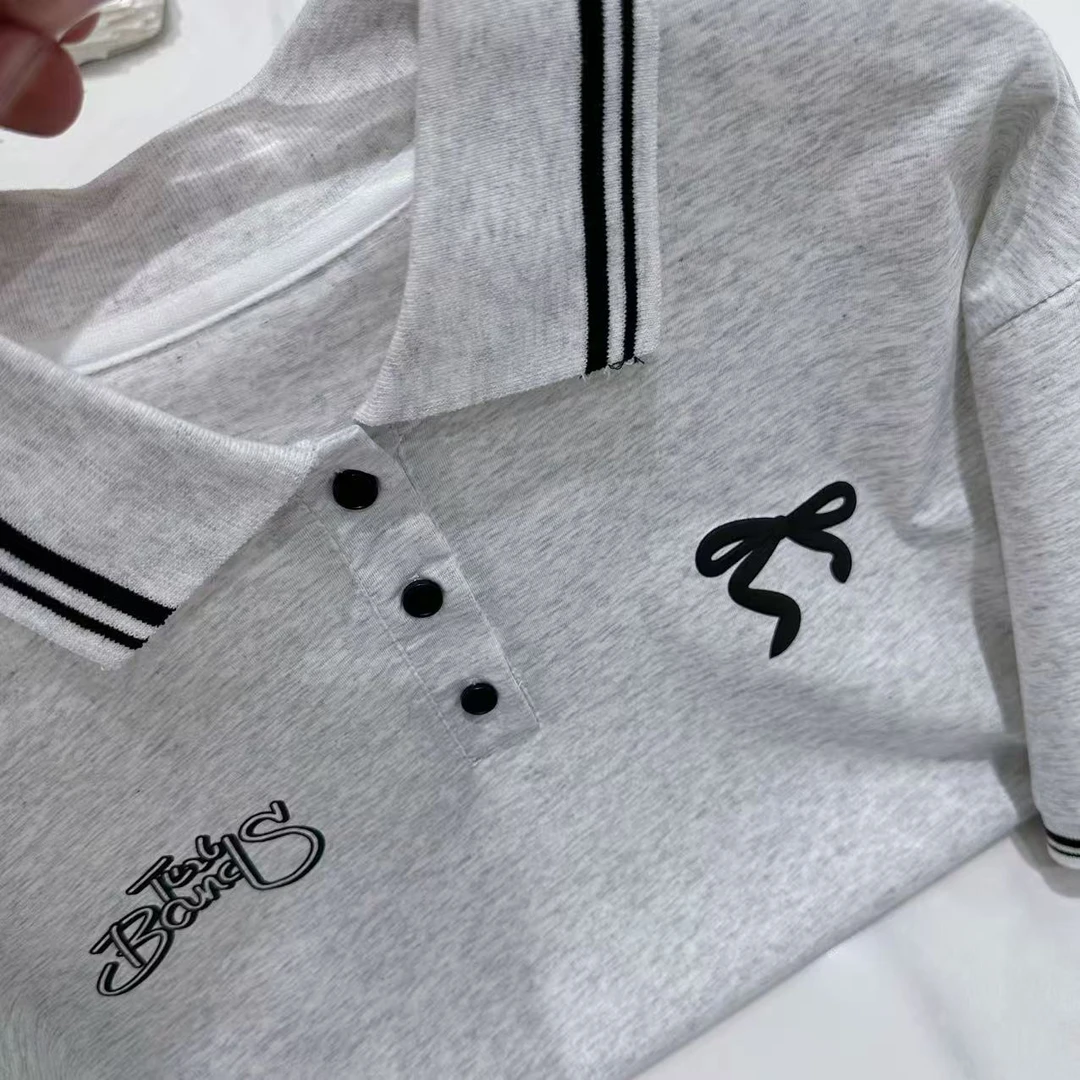 童装男童女童大童2025新款夏款袖口罗纹蝴蝶结  8528