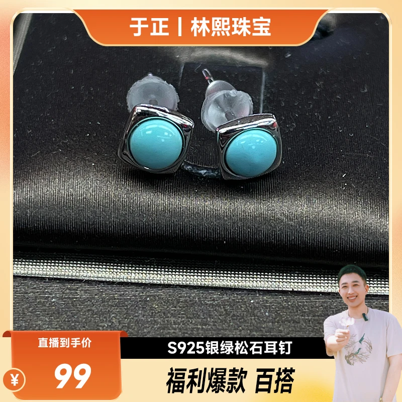 S925银绿松石耳钉 多样性发货一对 BLS241122