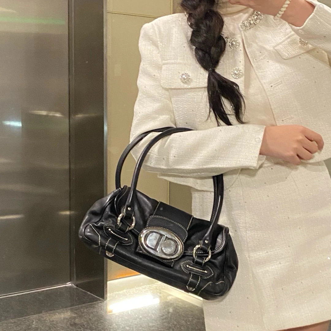 95新 DIOR/迪奥 dior黑银CD扣单肩包