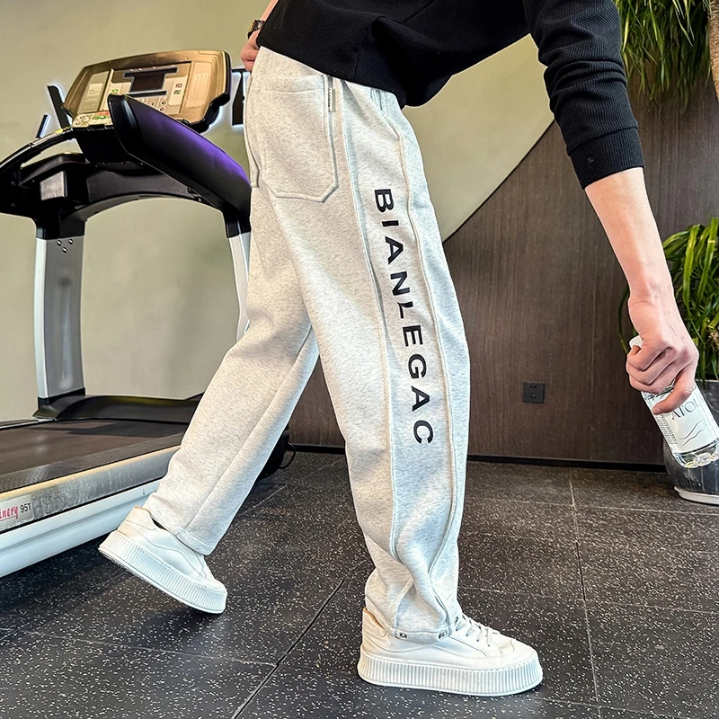 白花灰色弯刀卫裤男士春秋款潮牌直筒宽松运动男式痞帅休闲长裤子