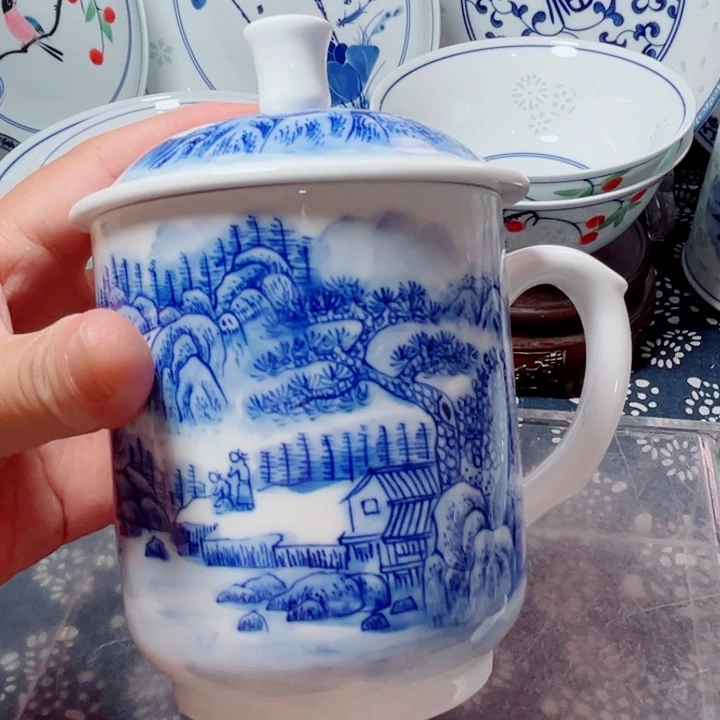 青花玲珑办公杯山水