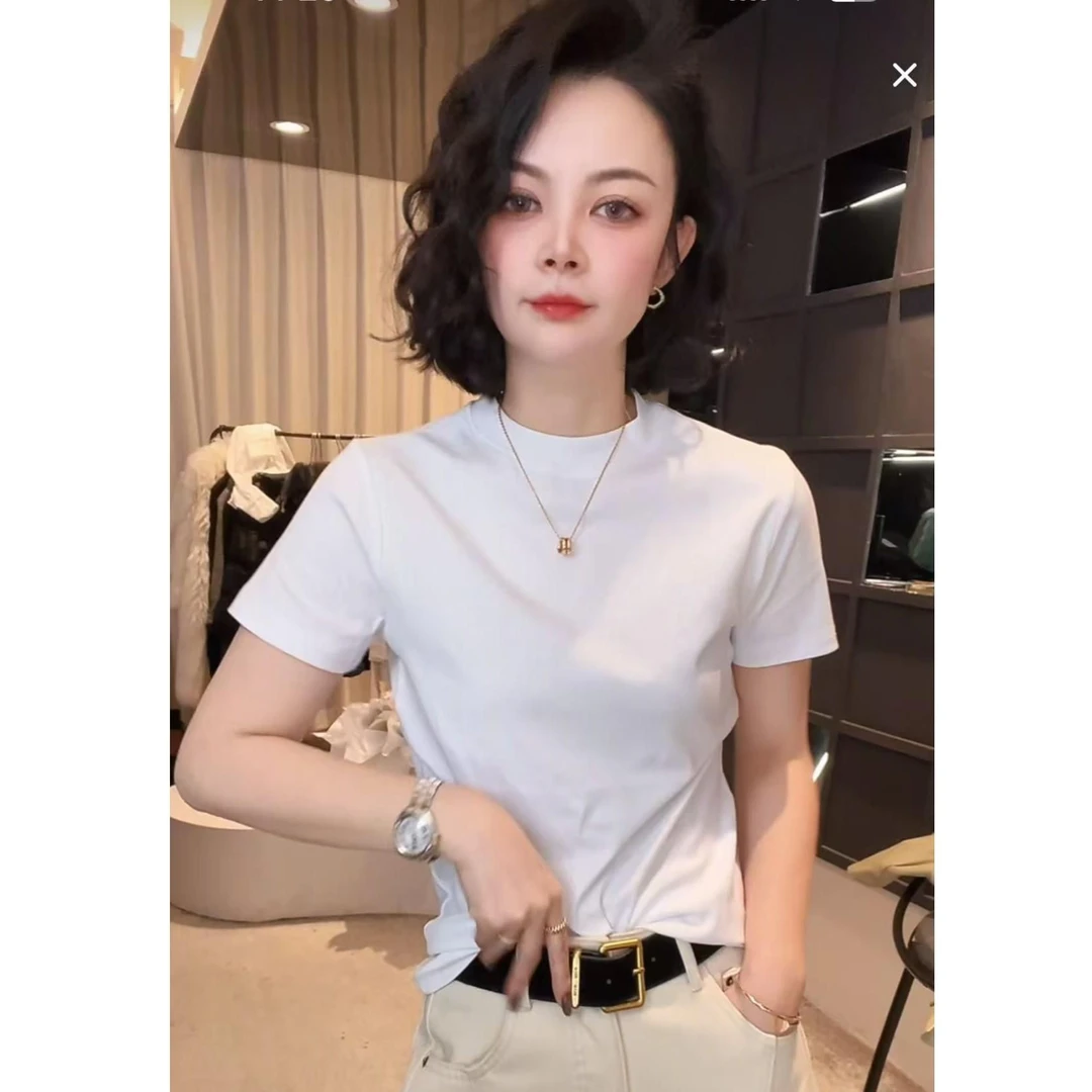 【厂家直销高品质】早春法式显瘦t恤女时尚百搭洋气短袖简约上衣ins