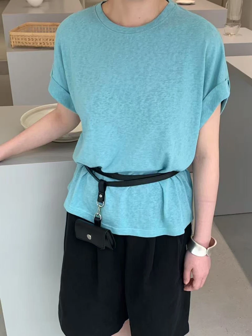 【南希】22078 韩系温柔简约纯色设计感慵懒百搭T（衣长65）时尚夏季