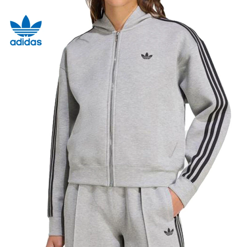 adidas Originals三叶草女子SPACER 3S FZ针织连帽卫衣JY2620