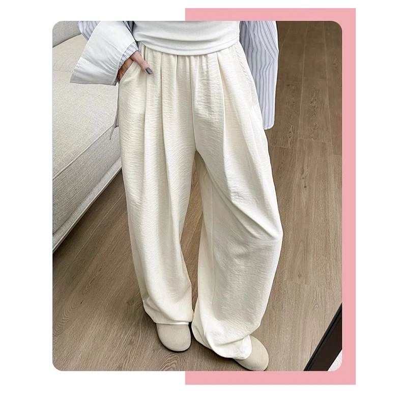 白色奶芙山本裤女夏季垂顺休闲百搭小个子肌理感慵懒风直筒阔腿裤