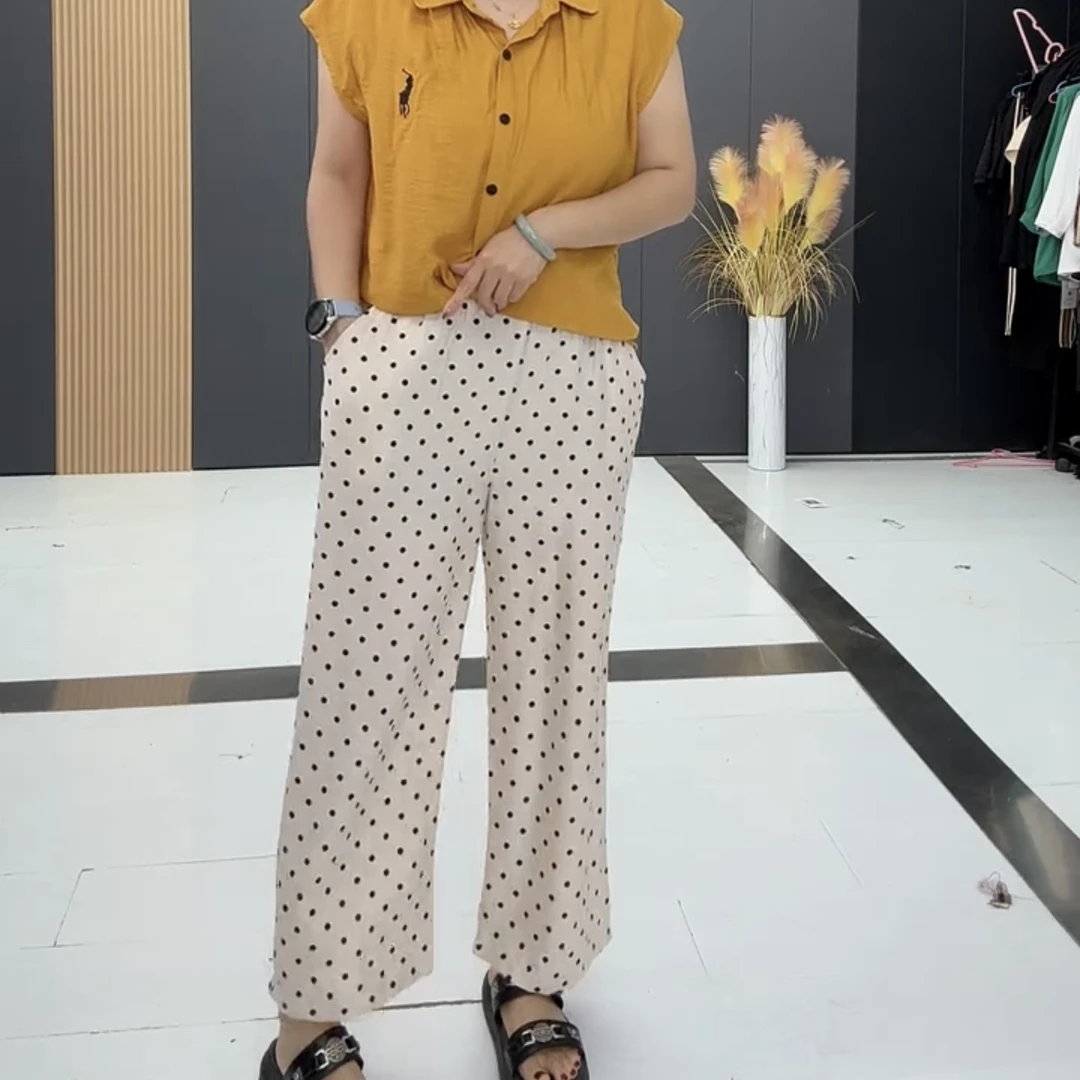 鑫家YSS6517夏季新款波点阔腿裤女裤宽松大码