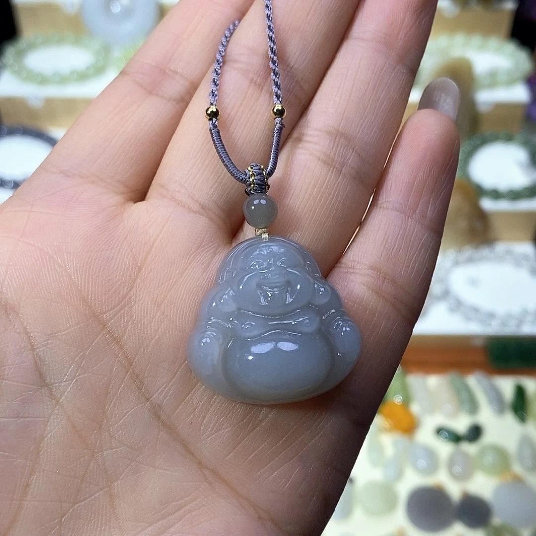 和田玉未镶嵌吊坠(赠链)白*瑰烟紫佛公30