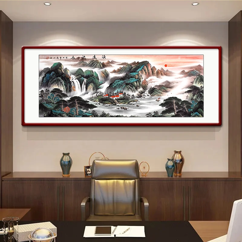国画纯手绘山水画挂画府源远流长客厅装饰画办公室字画沙发背景画