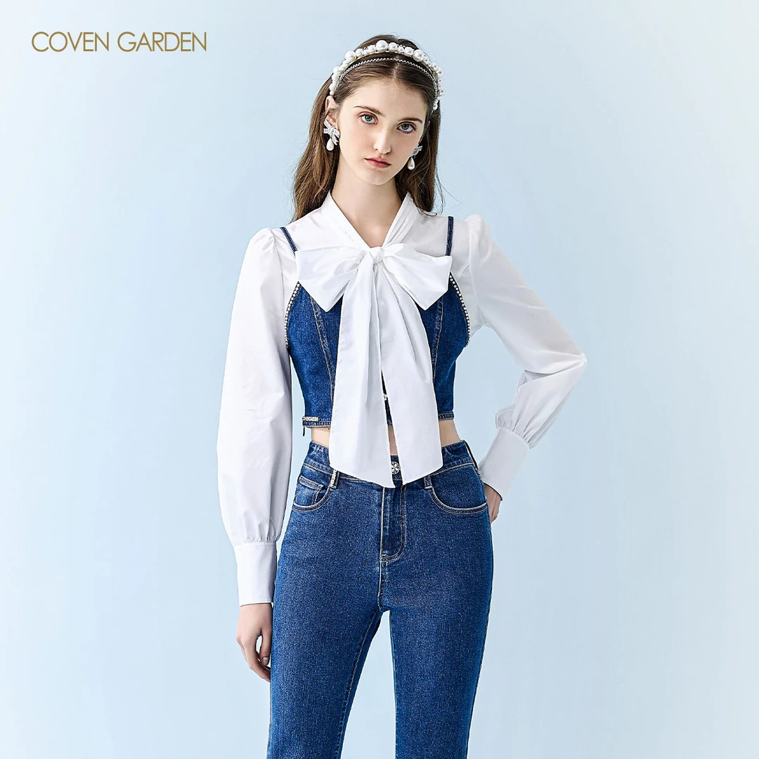 【哥文花园】秋季新款两件套牛仔白衬衫女上衣 CSA3012230