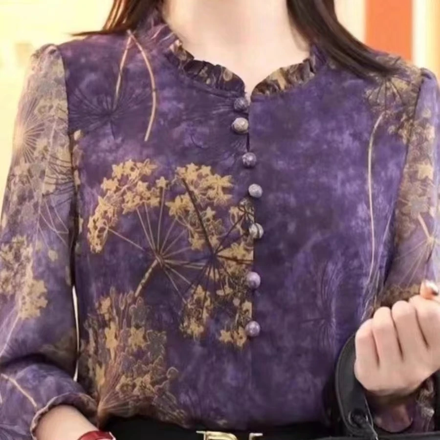 2025年年轻妈妈夏装衬衫时尚洋气九分袖中老年女士印花显瘦Q24AC1