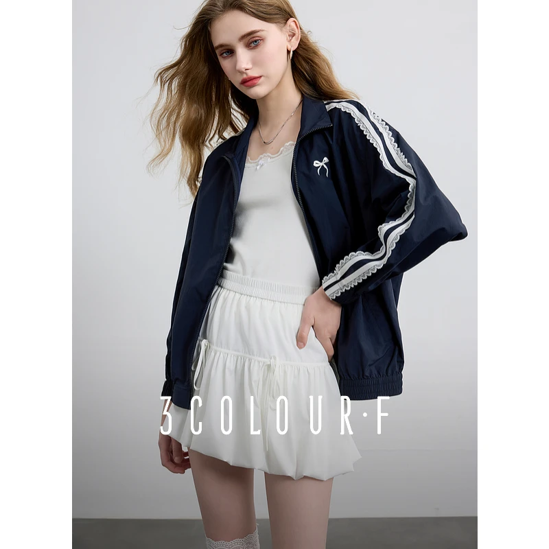 三彩2025春季新款甜美花苞裙松紧腰半身裙A字裙小白裙清新F