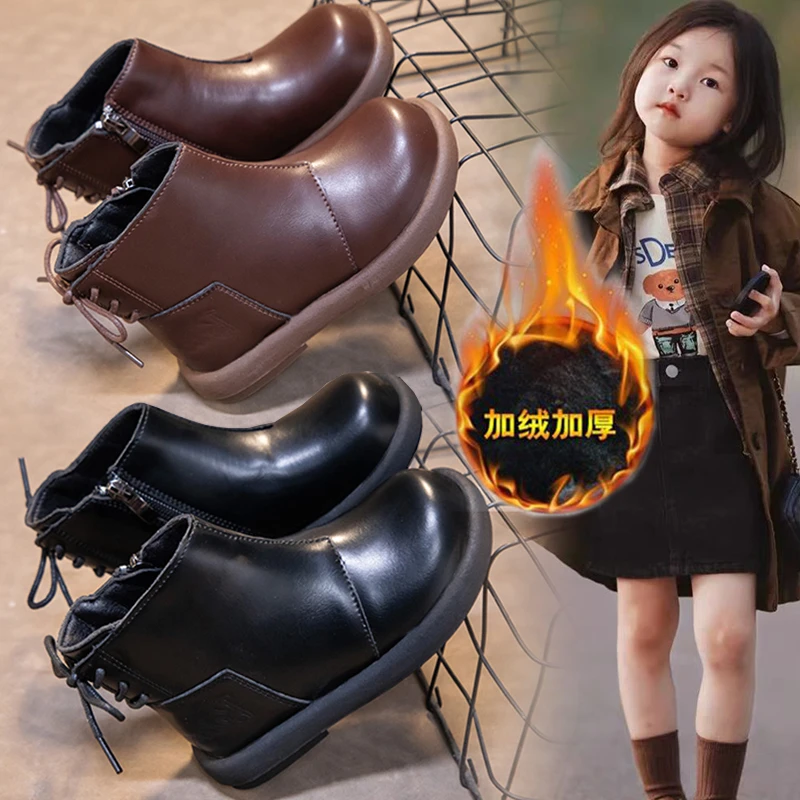 2025冬季新款童鞋女童单靴时尚软底复古流行女孩马丁靴棉靴