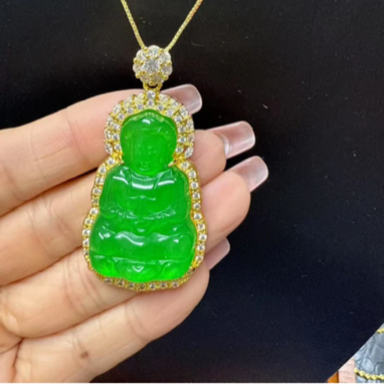 翡翠观音14k镶嵌时尚吊坠