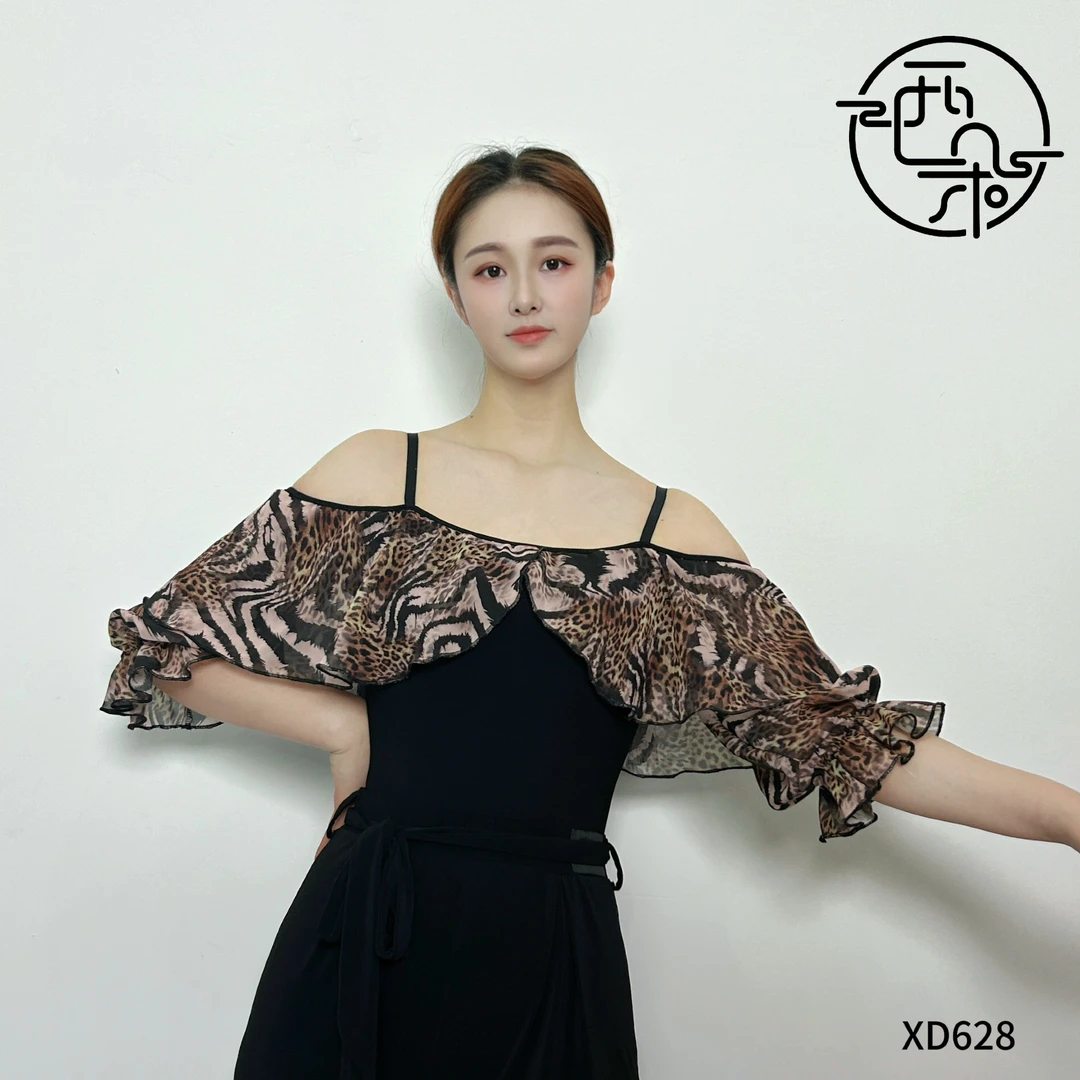 西朵舞服花色雪纺吊带露肩摩登舞新品练功服上衣XD628