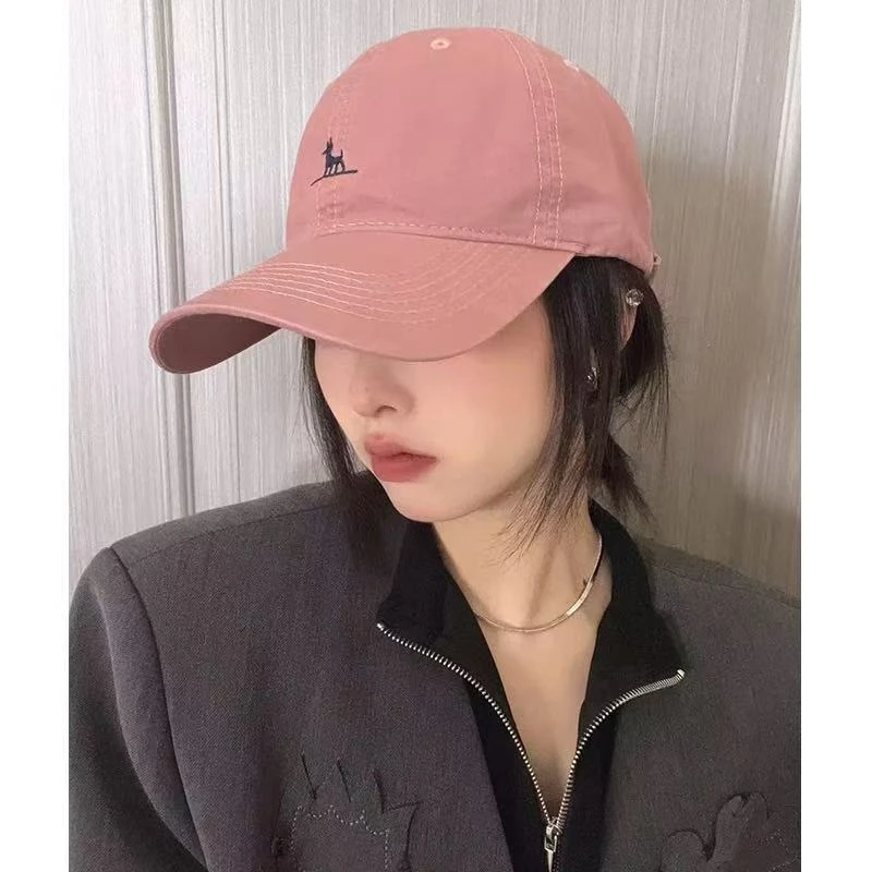韩国高品质外单新款横线小鹿刺绣鸭舌帽男女遮阳显脸小棒球帽情侣