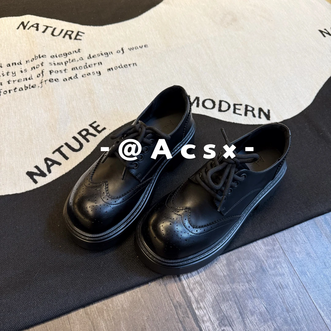 【阿茶】欧版厚底~跟高6CM /2026春季新款真皮厚底增高皮鞋乐福鞋女